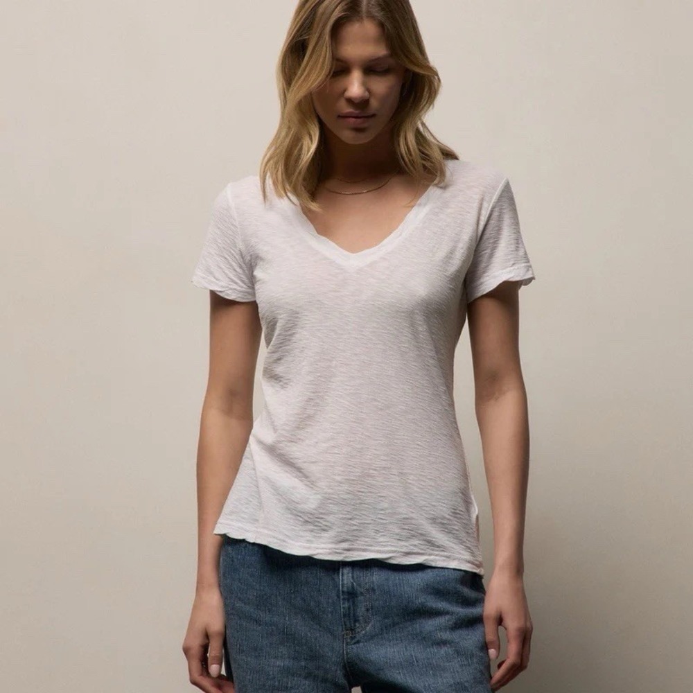 NWT James Perse Deep V-Neck Slub Short Sleeve T-Shirt Sz 2 Preppy Momcore $85